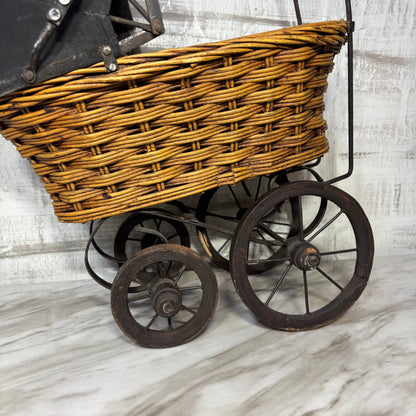 Vintage Antique Style Miniature Wicker Doll Carriage