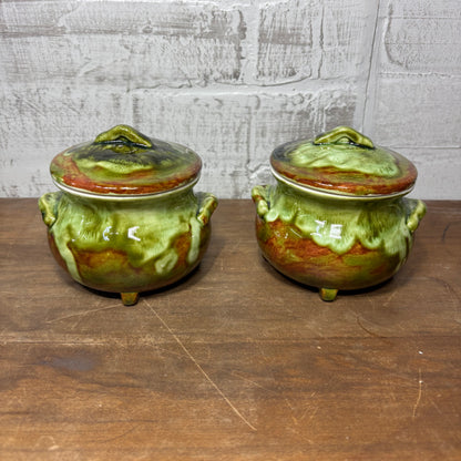 Vintage Glazed Lidded Bean Pots Set Of Two