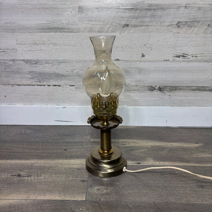 Vintage Style Gold Tone Amber Glass Electric Hurricane Lamp