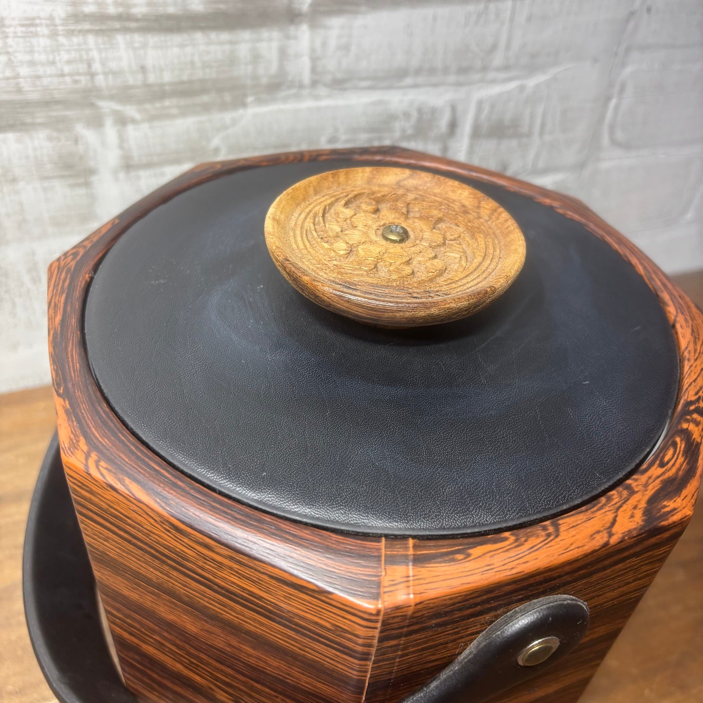 Mid Century Kraftware Faux Wood Ice Bucket