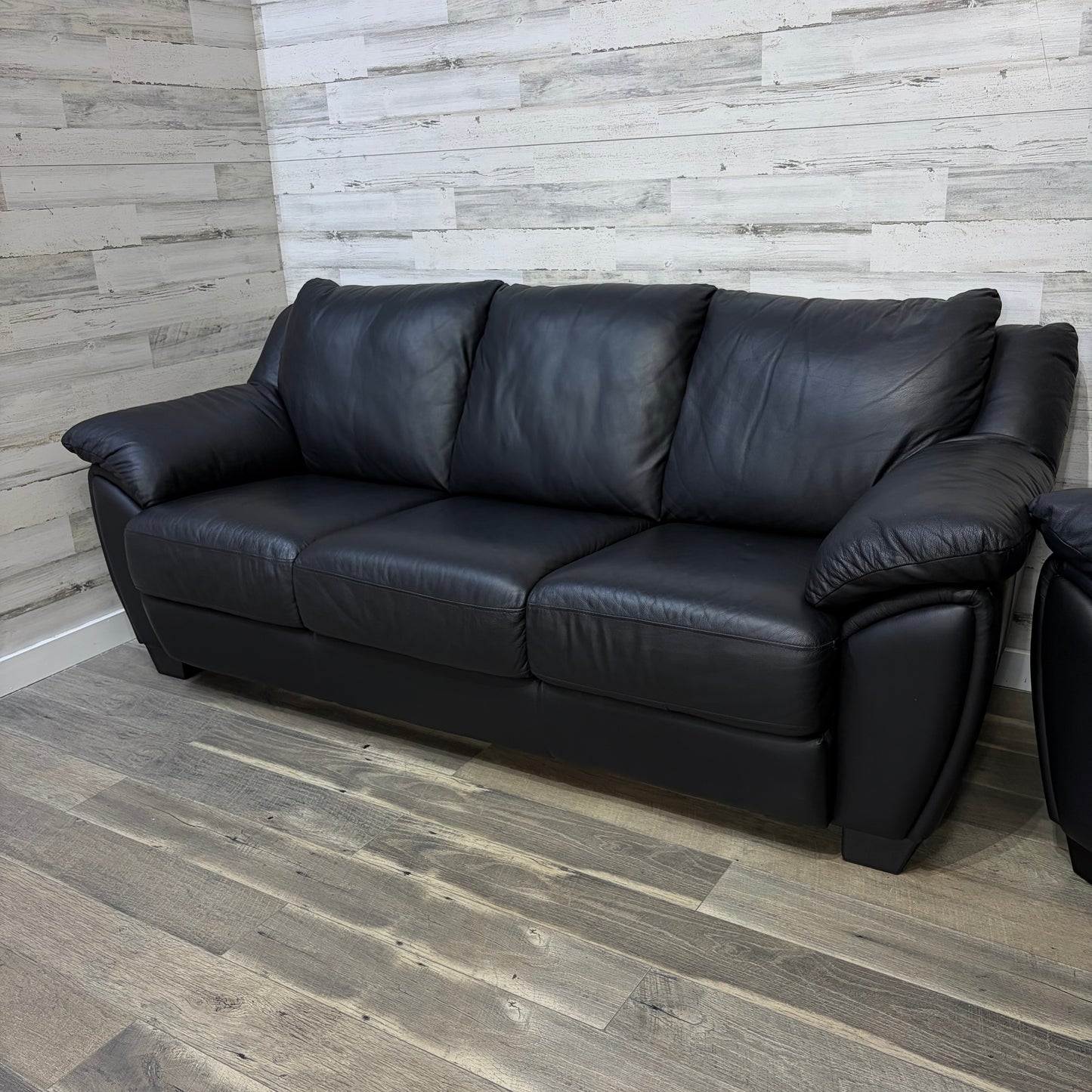 3pc Black Leather Couch Set