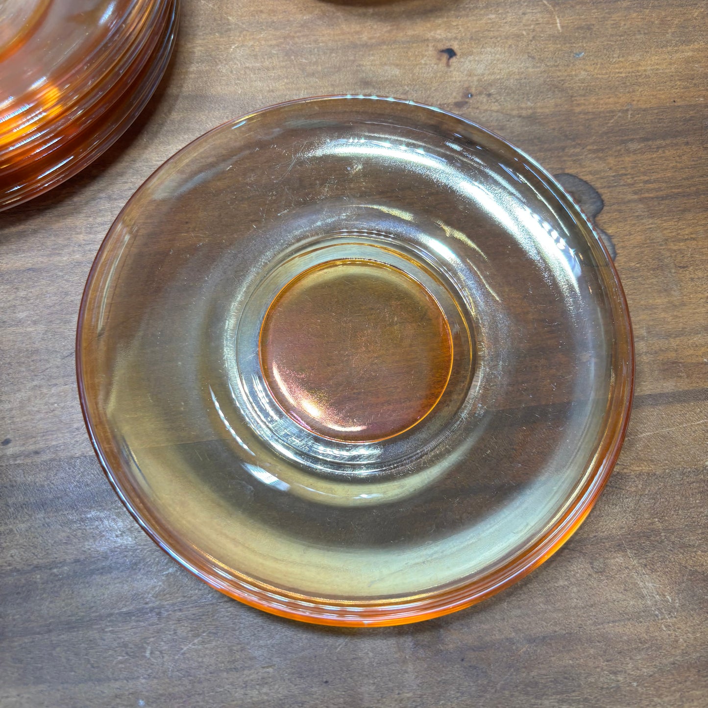 Vintage Jeanette Glass Marigold Iridescent Carnival Glass Teacups And Saucers Set