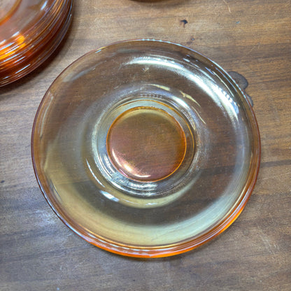 Vintage Jeanette Glass Marigold Iridescent Carnival Glass Teacups And Saucers Set