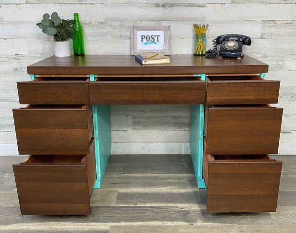 Modern Desk W/ Peekaboo Teal