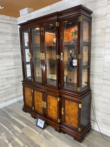 Universal Furniture Mahogany & Burled Ashwood Asian Breakfront China Cabinet