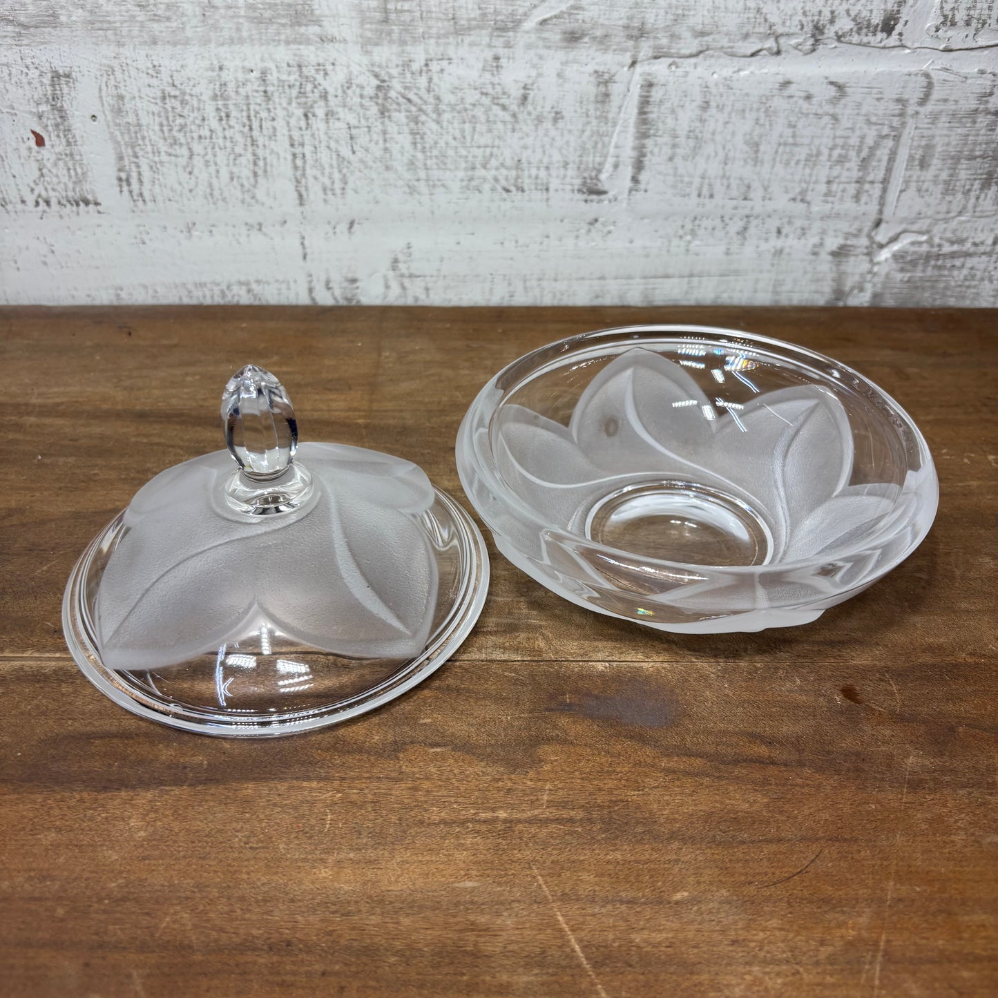 Embossed Glass Covered Candy / Trinket Dish