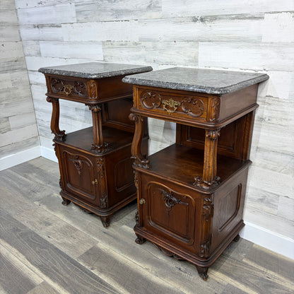 Antique French Marble Top Nightstands Set Of 2