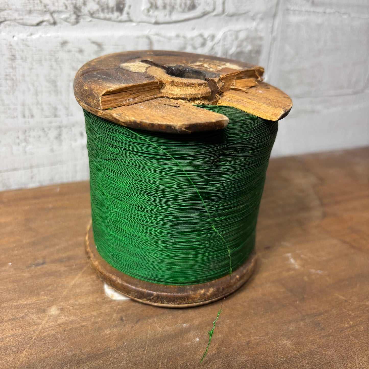 Vintage Wooden Spool Green Thread