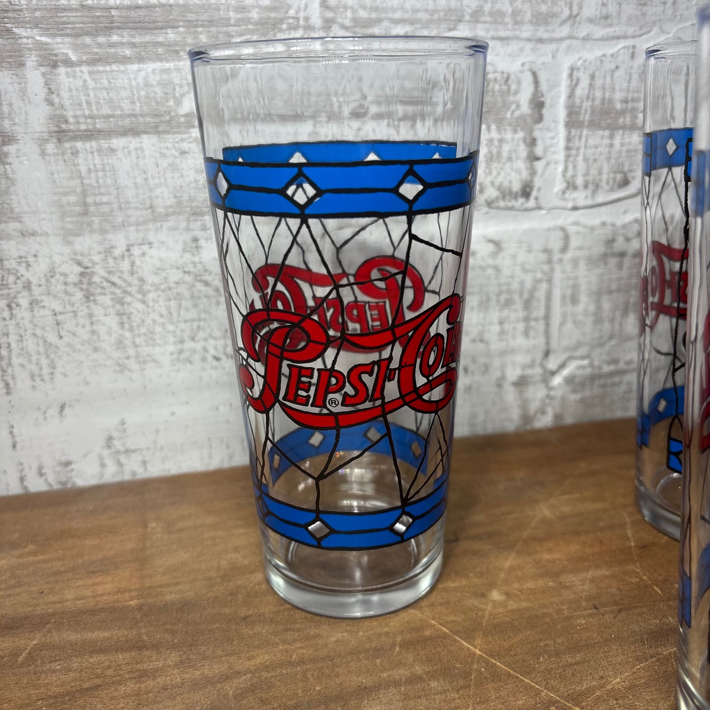 Vintage Pepsi Cola Tiffany Style Stain Glass Set Of 6