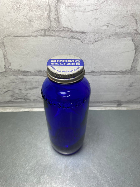 Vintage Bromo Seltzer Cobalt Blue Bottle With Cap