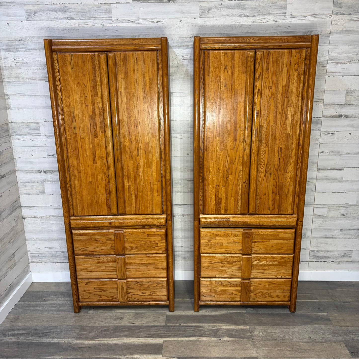 Oak Armoire Wardrobe Set Of 2