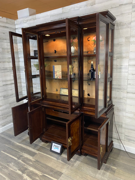 Universal Furniture Mahogany & Burled Ashwood Asian Breakfront China Cabinet