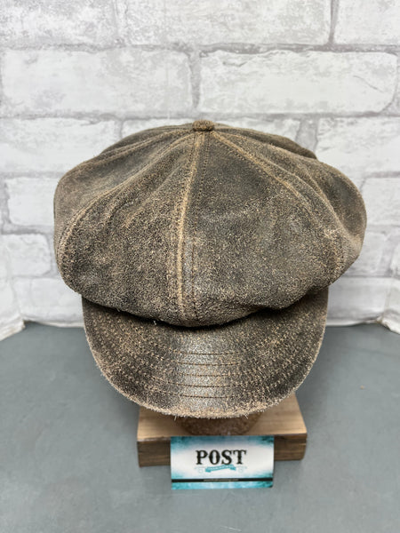 Vintage Scala Weathered Leather Newsboy Hat