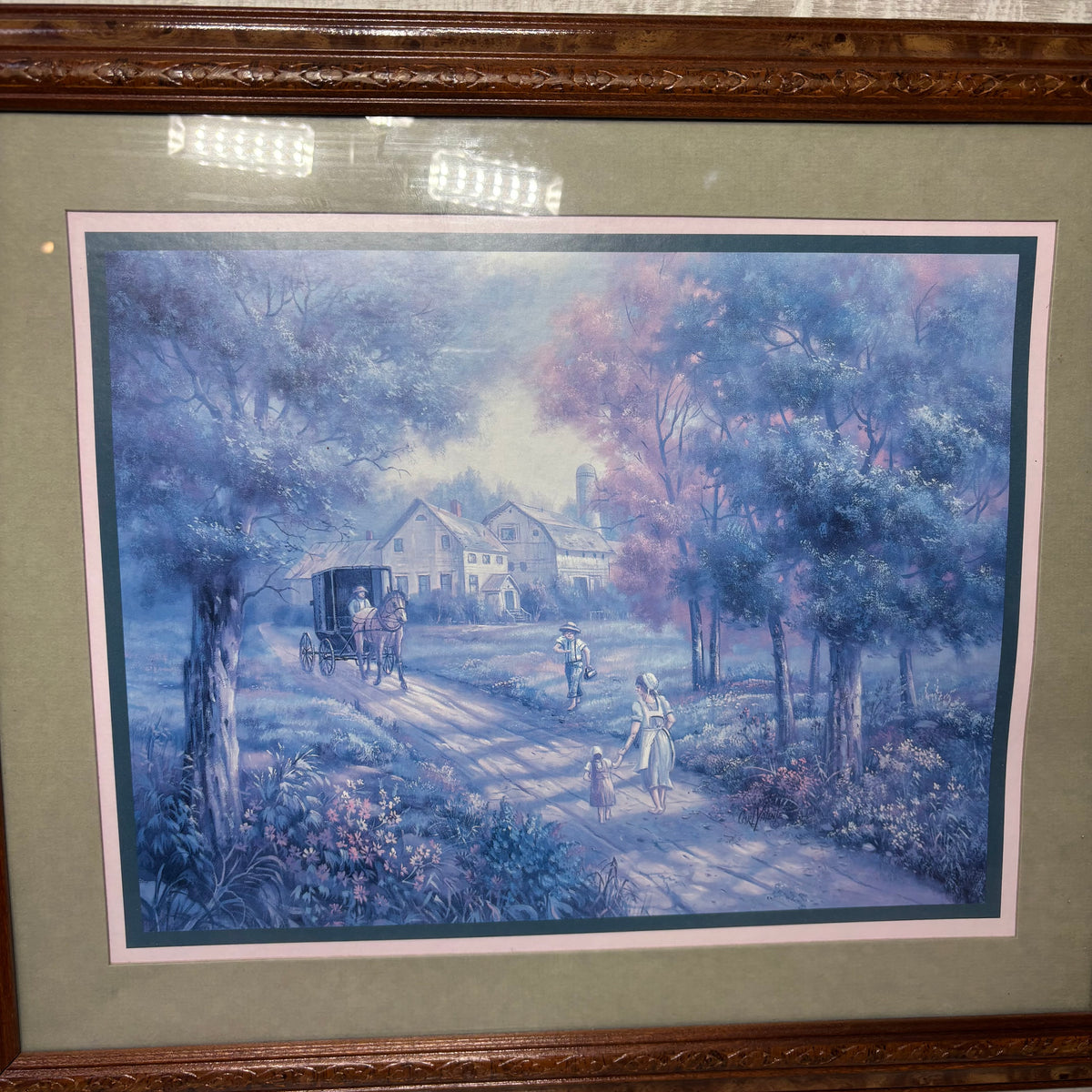 Vintage Carl Valente Amish Horse Drawn Carriage Framed Art Print