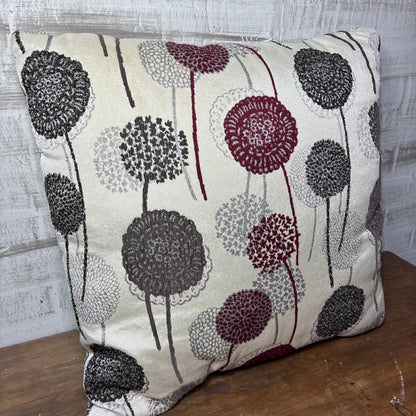 Large Burgundy And Gray Floral Accent Pillow