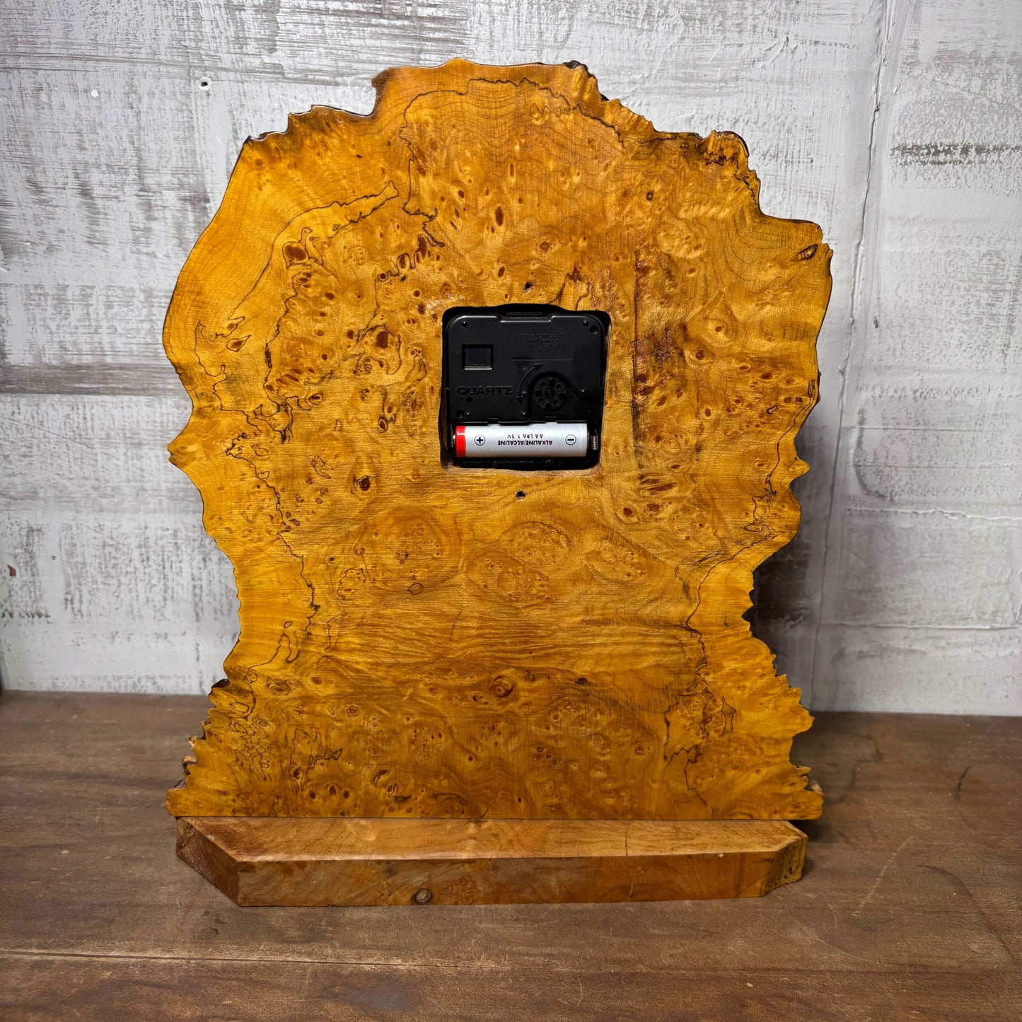 Vintage Maple Burl Wood Slab Mantle Clock