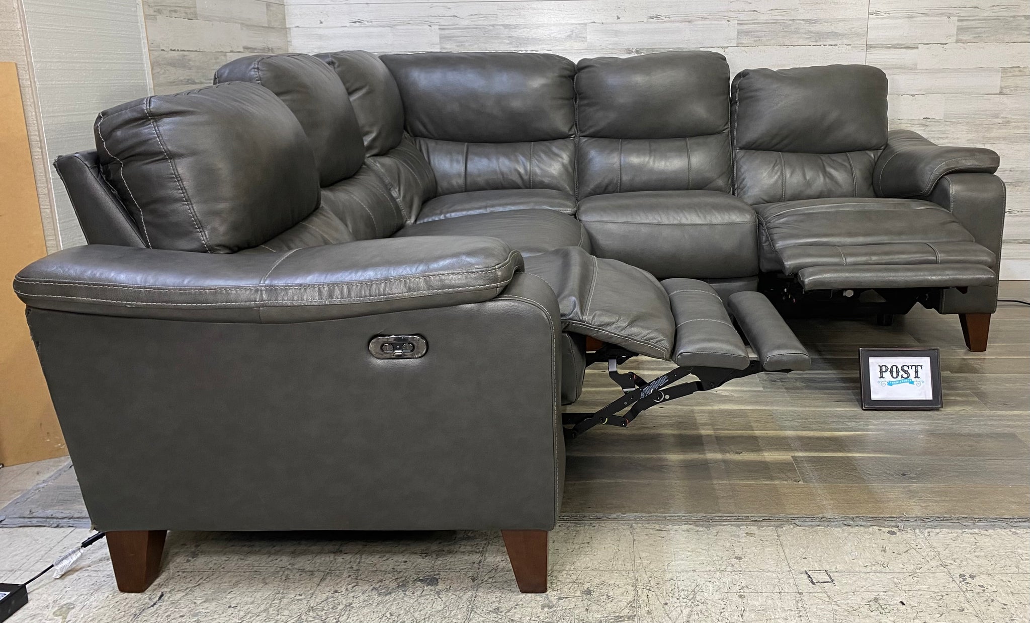 Grey leather corner couch online