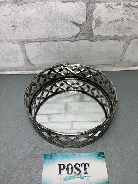 Round Gold Filagree Mirror Tray