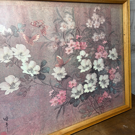 Vintage Asian Floral and Butterfly Framed Print