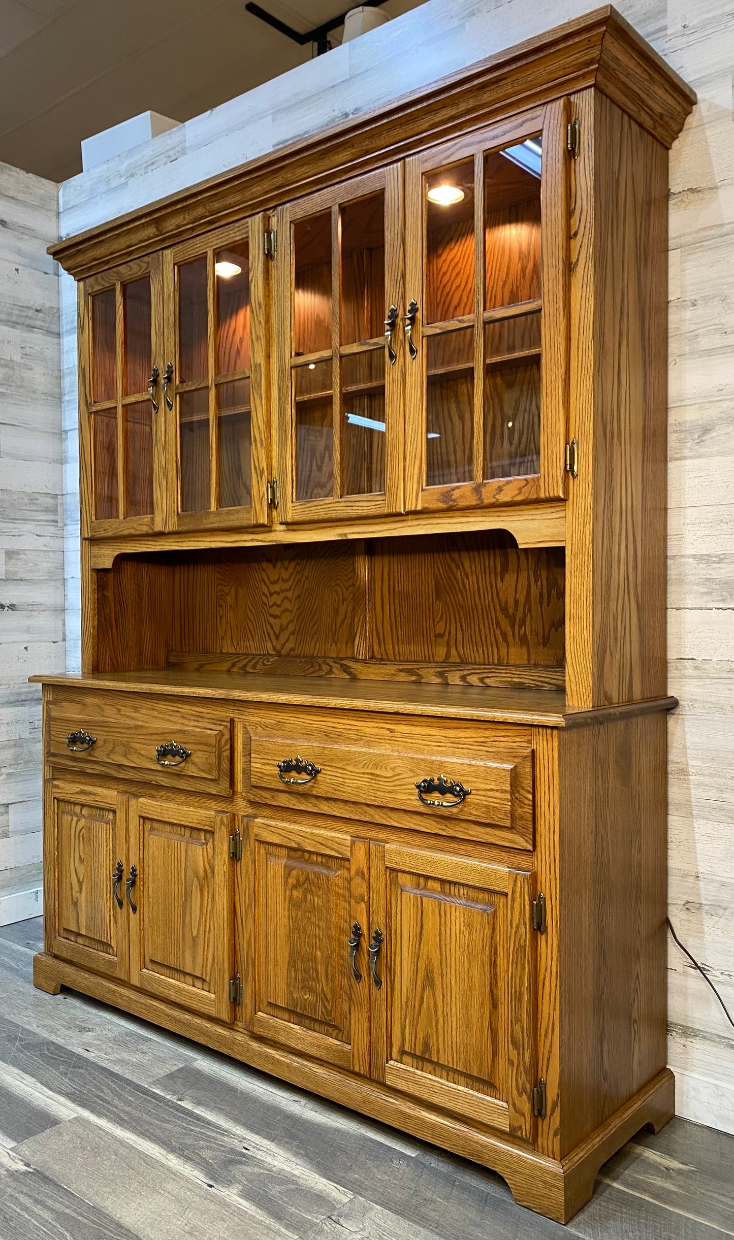 2pc Oak China Hutch