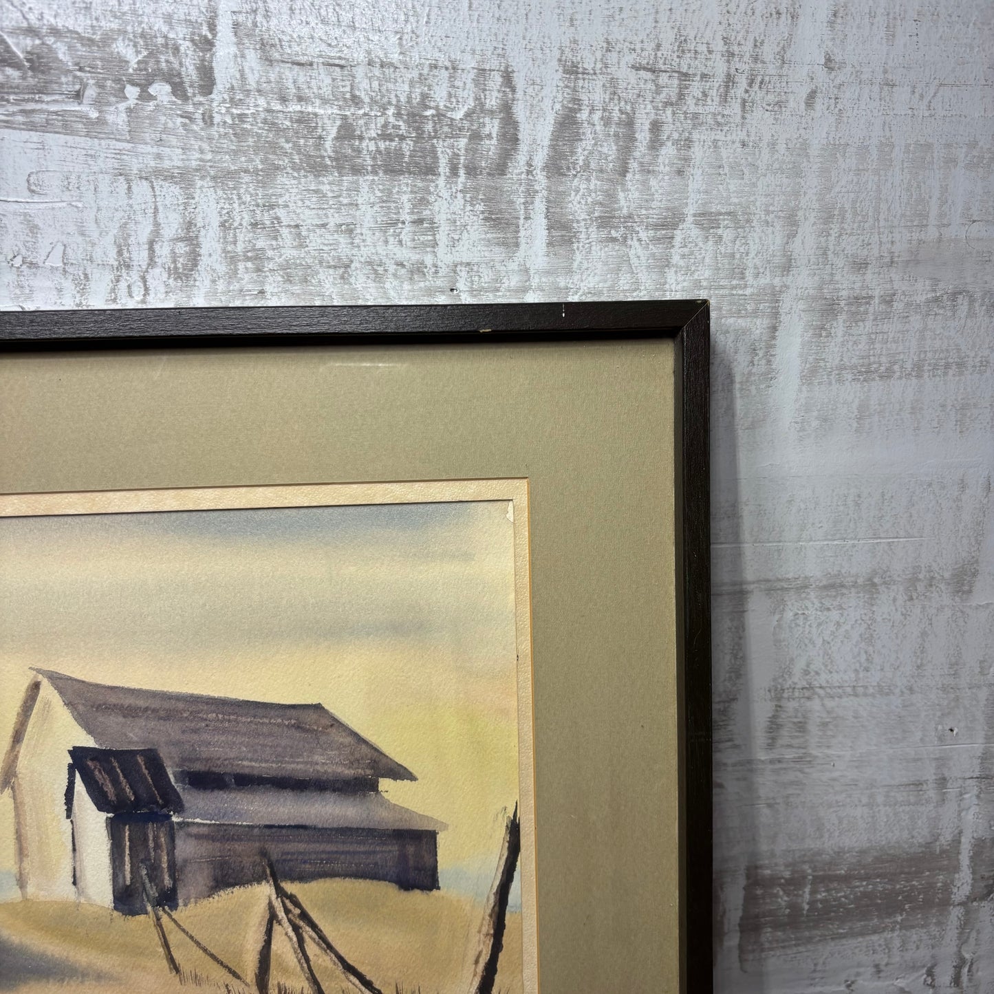 Vintage Matted "Quiet Prairie Homestead" Art Framed Art