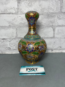 Vintage Chinese Cloisonne Lotus Flowers Vase