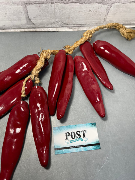 Vintage Ceramic Chili Peppers On Jute Rope