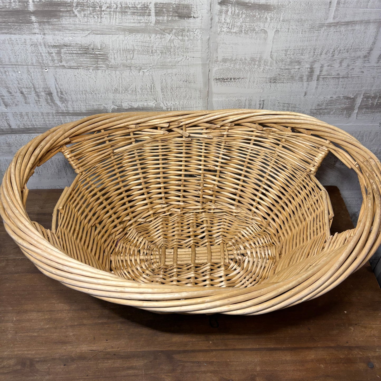 Vintage Oval Wicker Basket with Woven Handles