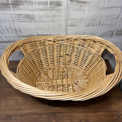 Vintage Oval Wicker Basket with Woven Handles