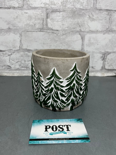 Cement Planter W/ Pine Trees