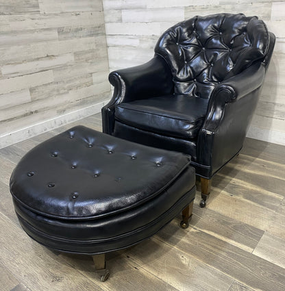 Mid Century Black Tufted Chair & Ottoman
