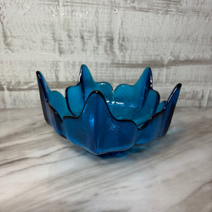Vintage Viking Glass Textured Lotus Flower Bowl With Five Points