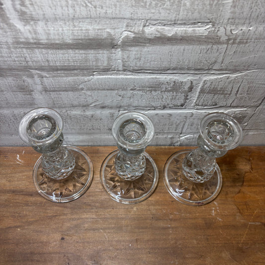Three Clear Glass Candle Holders