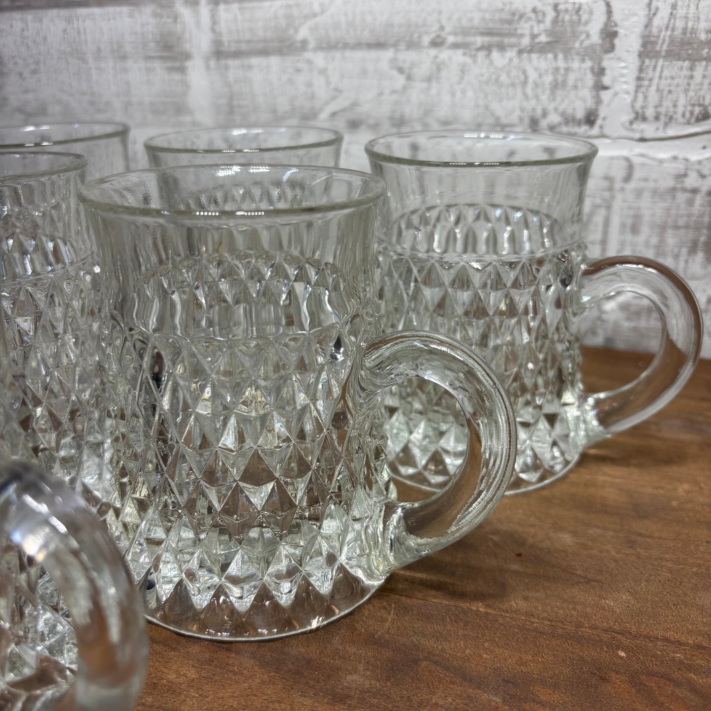 Diamond Point Clear Glass Mugs Set of 6