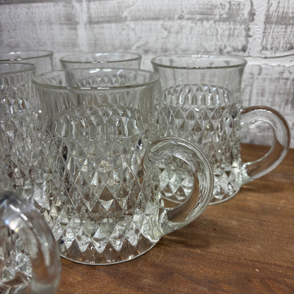 Diamond Point Clear Glass Mugs Set of 6