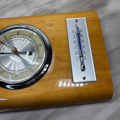Vintage German Wood Barometer with Celsius Thermometer