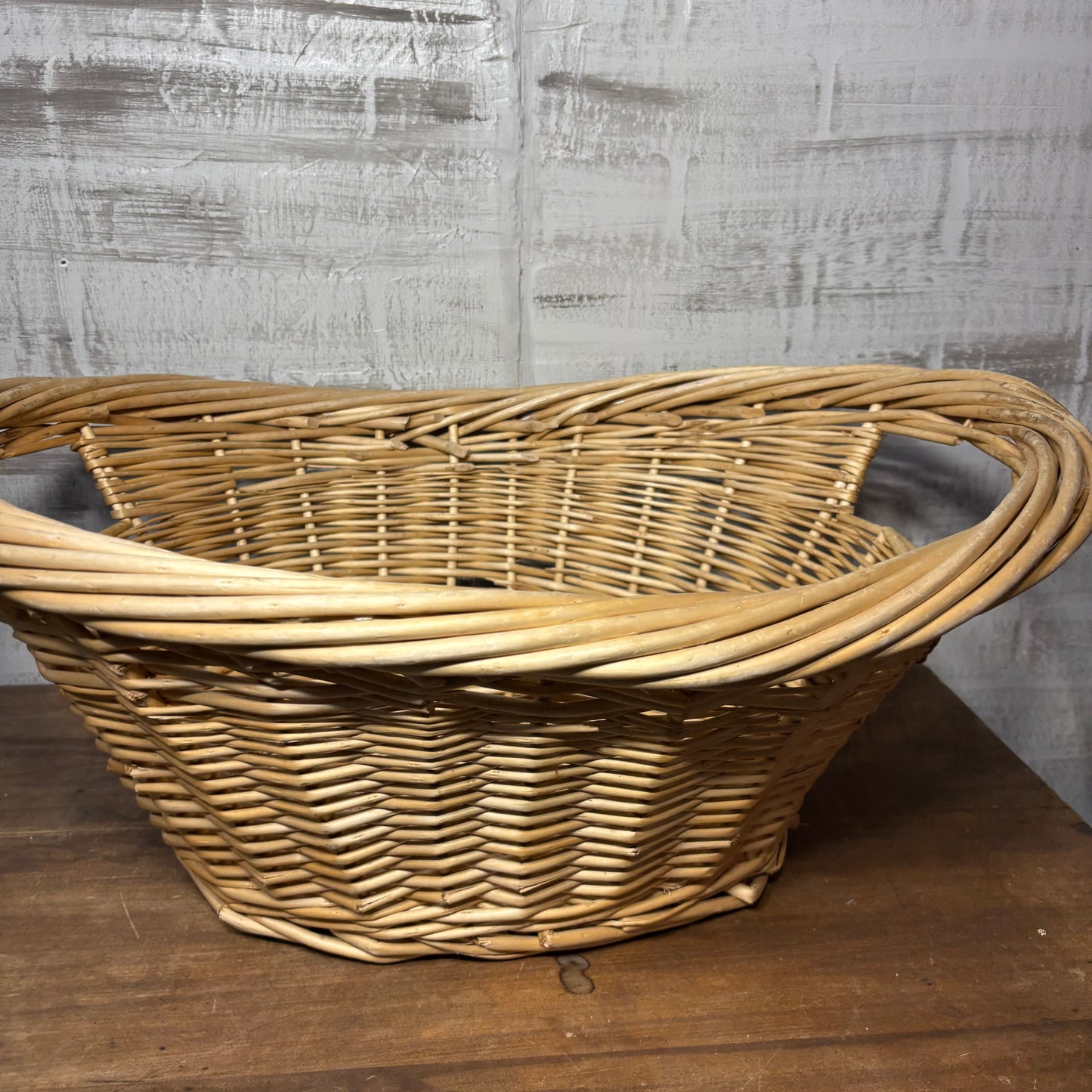 Vintage Oval Wicker Basket with Woven Handles