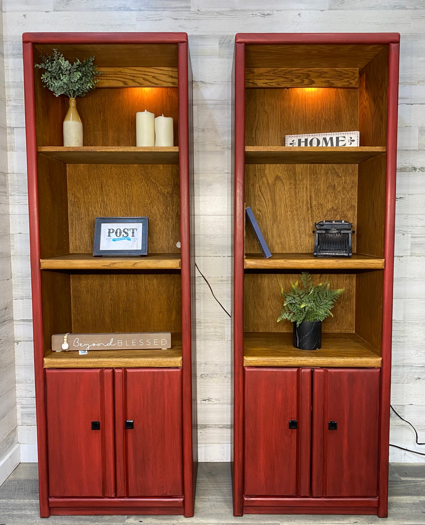 Set Of 2 Barn Red Bookshelves