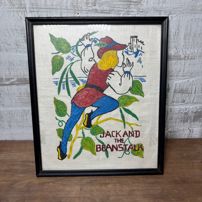 Vintage Hand-Embroidered Textile Art “Jack And The Beanstalk”