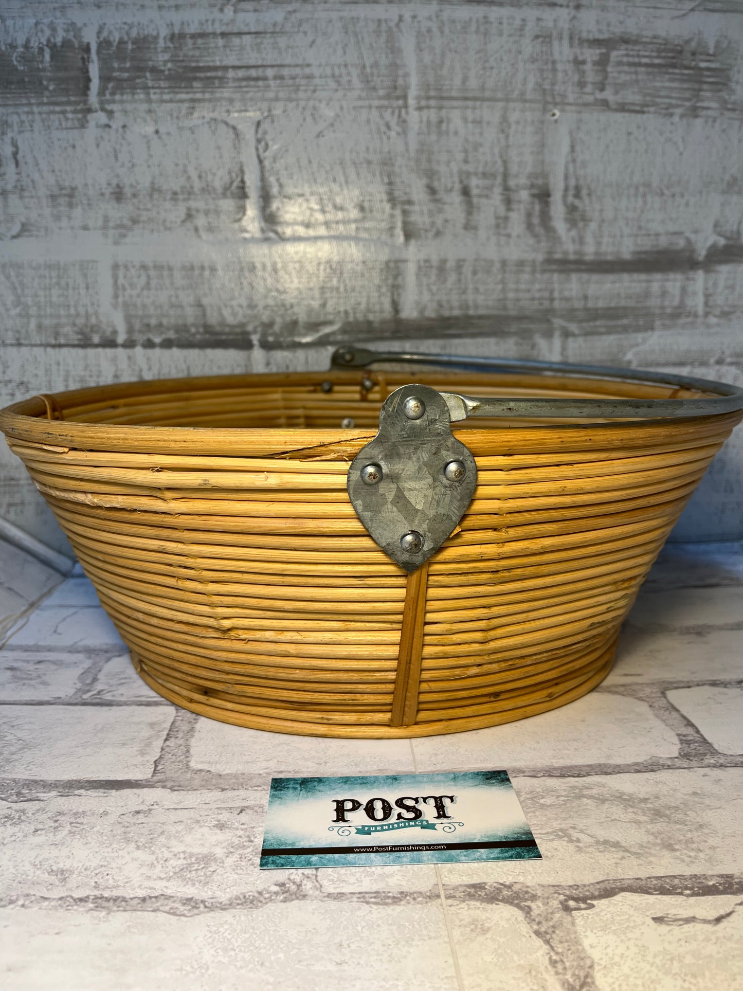 Bamboo Rattan Basket with Folding Metal Handle