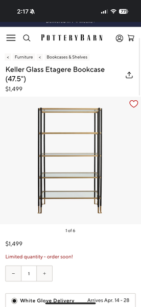 Pottery Barn Keller Glass Etagere Bookcase