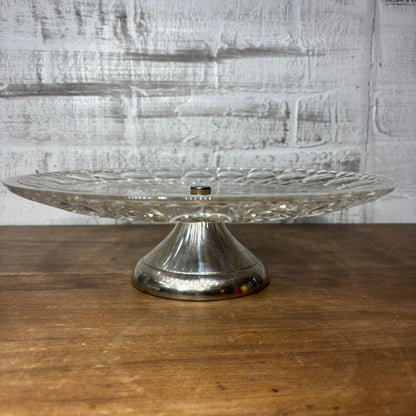 Vintage Glass Crystal Silver Pedestal Cake Stand Table