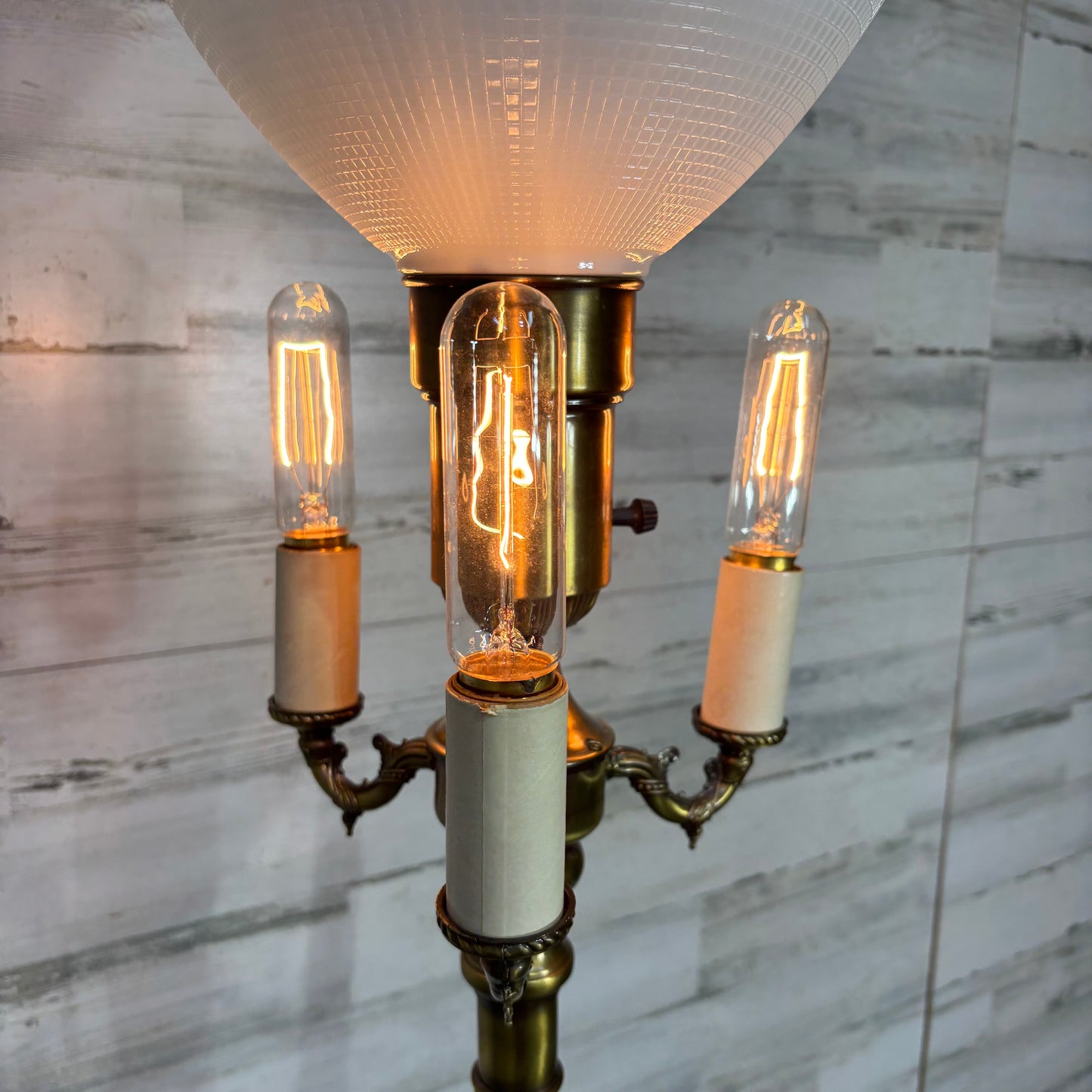 Vintage Four Light Torchiere Milk Glass Floor Lamp