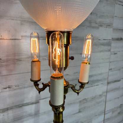 Vintage Four Light Torchiere Milk Glass Floor Lamp