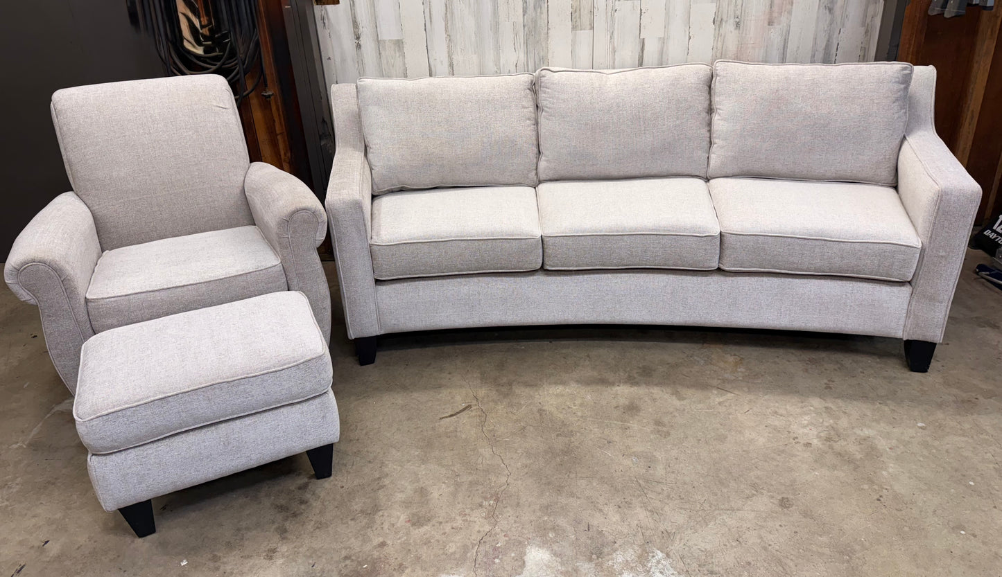 3pc Stanton Curved Back Couch and Chair W/ Ottoman