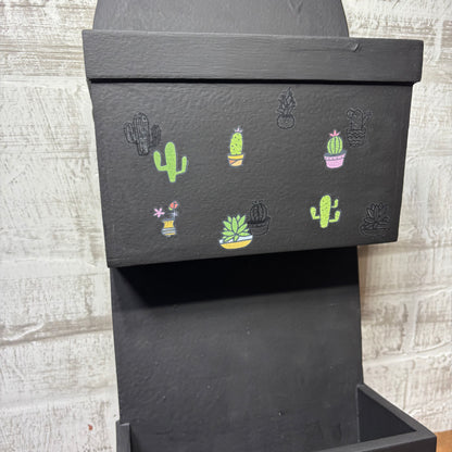 Black W/ Cactus Detailing Wooden Wall Pocket