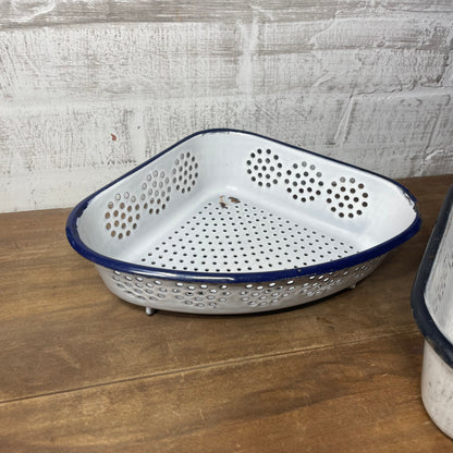 Vintage Enamel Corner Strainer Set Of 2
