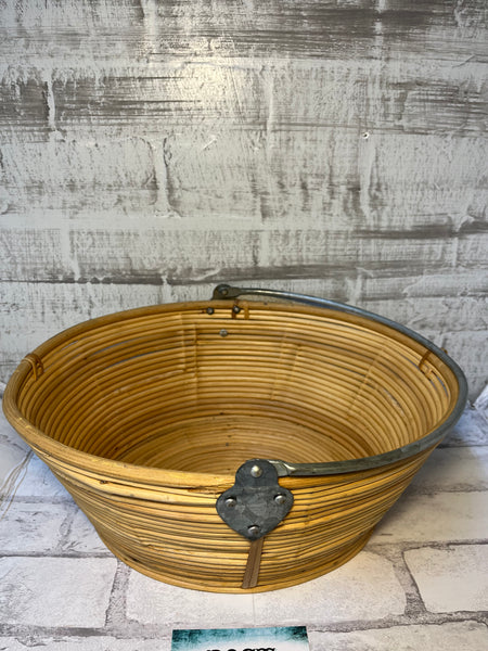 Bamboo Rattan Basket with Folding Metal Handle