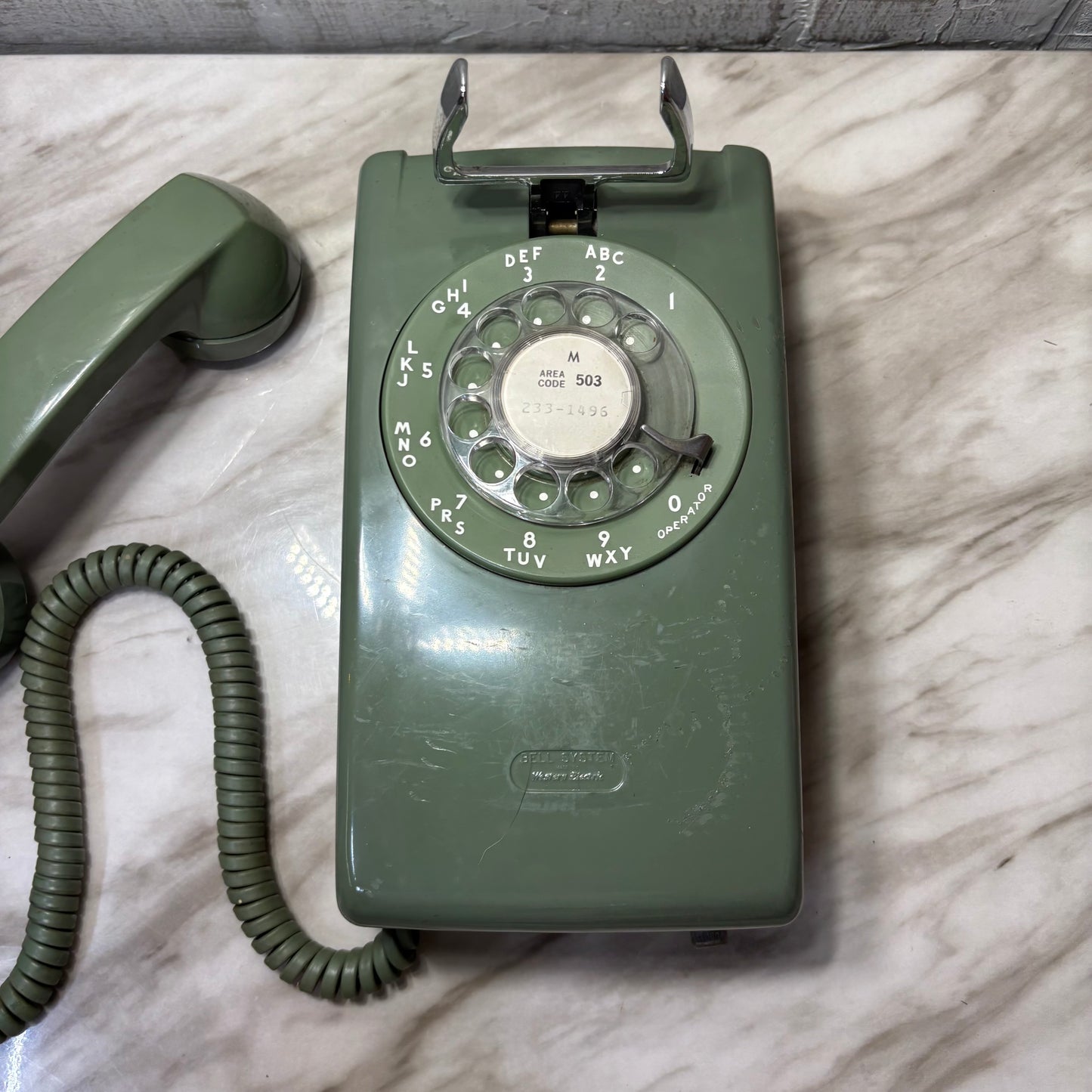 Vintage Green Western Electric Model Rotary Wall Mount Telephone