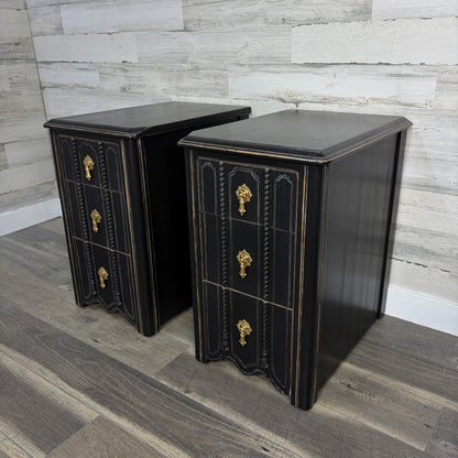 Set Of 2 Antique Black Nightstands